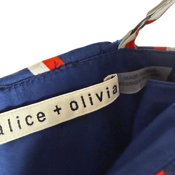 Alice + Olivia Red White Blue Stripe Asymmetrical Ruffle A-Line Cocktail Dress 2 - Picture 8 of 10